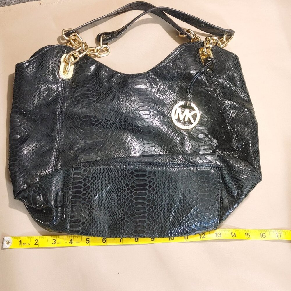Michael Kors Black Python Embossed Leather Tote G… - image 15